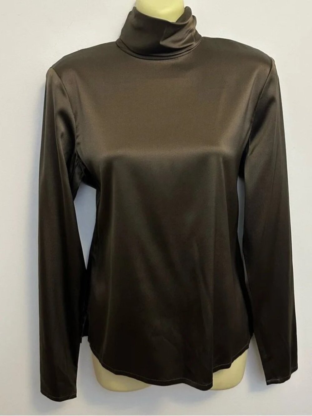 NWT Linda Allard Ellen Tracy Olive Brown Fitted Silk Blouse